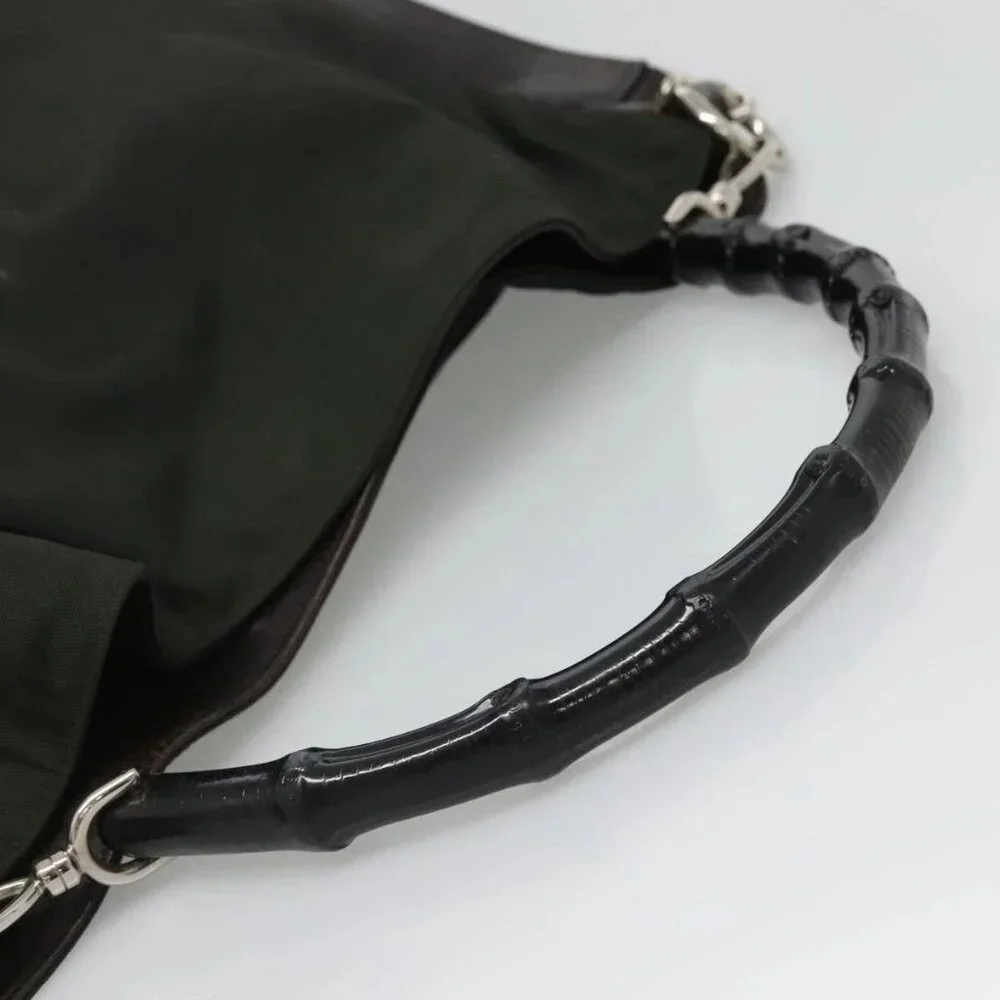 GUCCI Bamboo Hand Bag Nylon 2way Khaki Silver - Picture 3 of 16